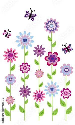 Flores con tallo largo y mariposas 3