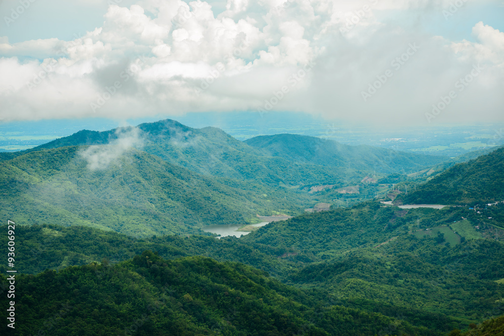 Landscape view house on hill from Wat Phra That Pha Son Kaew at