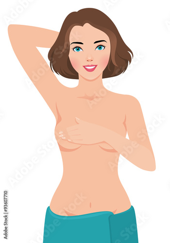 Woman doing self exam breast cancer/Stock vector illustration woman doing self exam breast cancer Isolated on white background