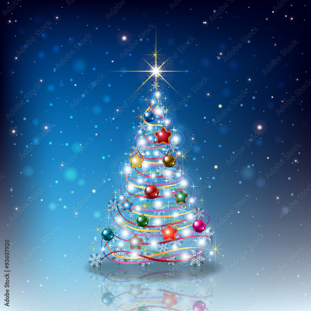 Celebration greeting with Christmas tree and snowflakes Celebration greeting with Christmas tree and snowflakes