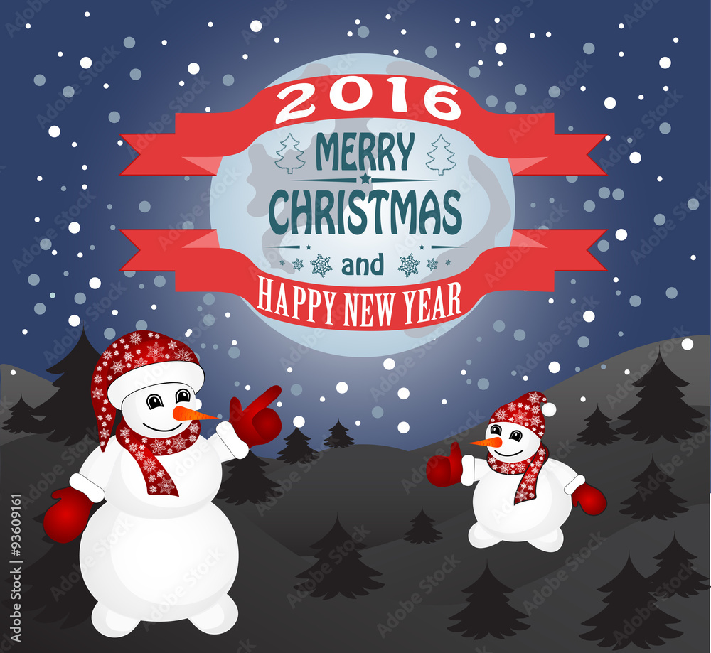 New year and Christmas card with a snowman New year and Christmas card with a snowman