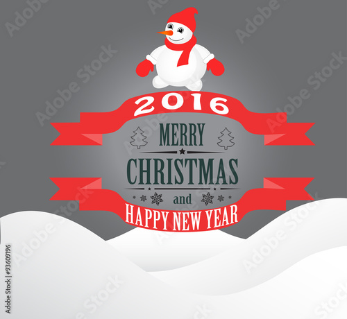 New year and Christmas card with a snowman