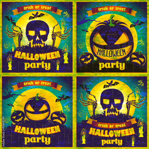 Halloween Posters set. Vector illustration.