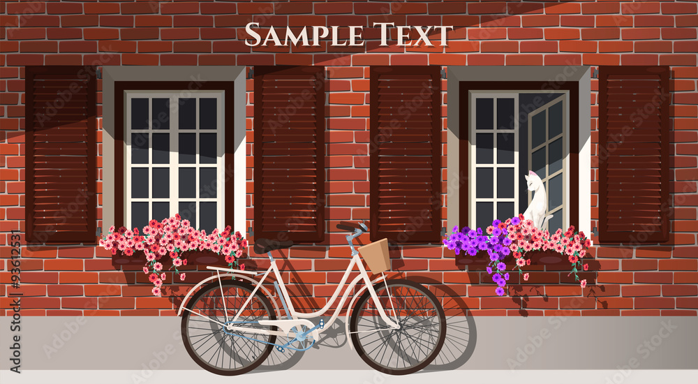 Brick house and bicycle