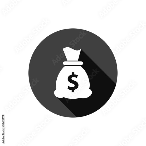 Money bag icon with long shadow