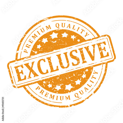 Damaged round yellow stamp with the word -  exclusive, premium quality - vector