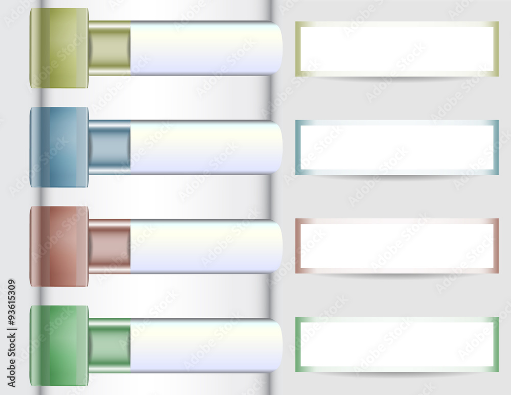 Infographics template with four metal folders, sliders and paper banners Infographics template with four metal folders, sliders and paper banners