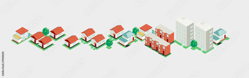 Big set isometric building, vector city