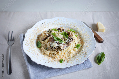Foie gras and wild mushroom risotto with parmesan and basil