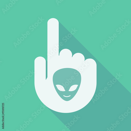 Long shadow pointing finger hand with an alien face