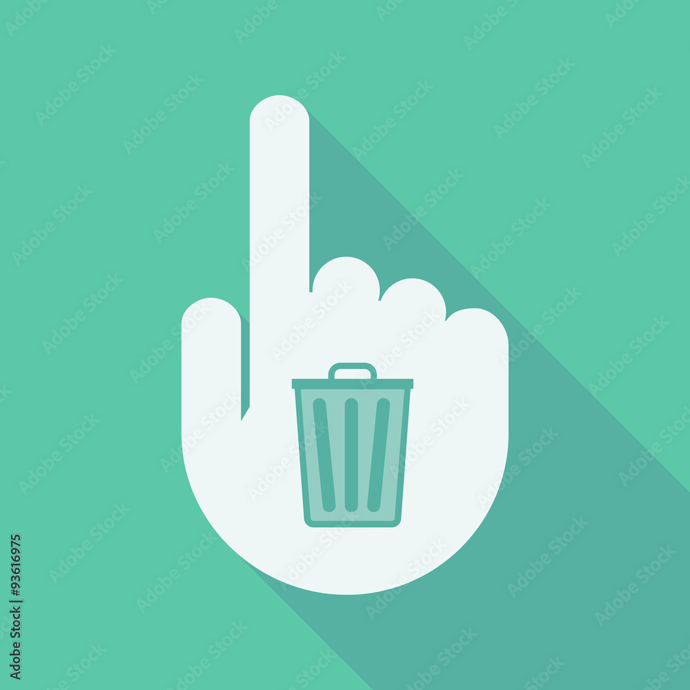 Long shadow pointing finger hand with a trash can