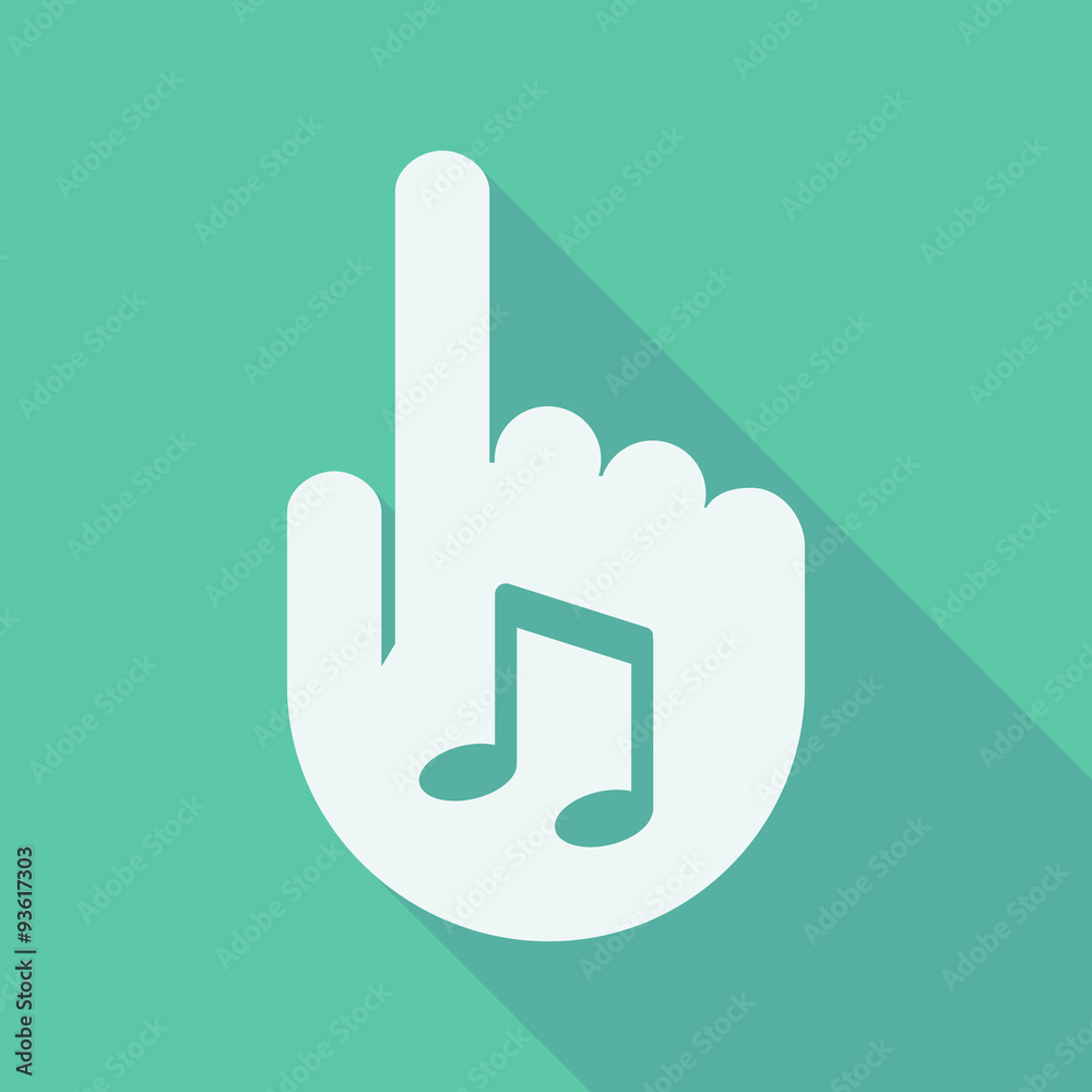 Long shadow pointing finger hand with a note music Long shadow pointing finger hand with a note music