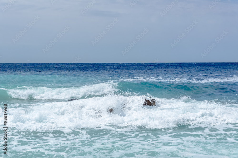 Storm wave on the sea