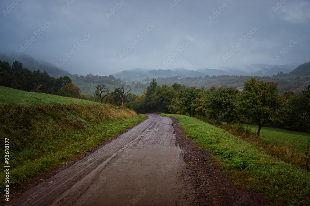Road to Nowhere in Misty Fall Landscape