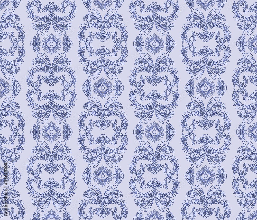 Classic ornament damask style for design. Royal blur color. Vector