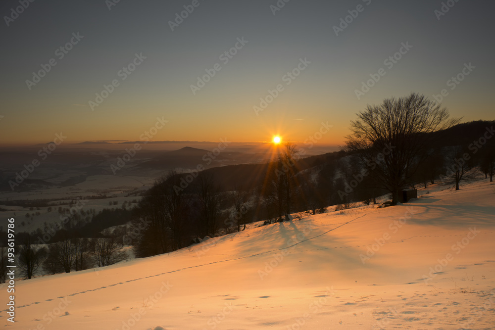 Fototapeta premium Beautiful Winter Landscape with sunset