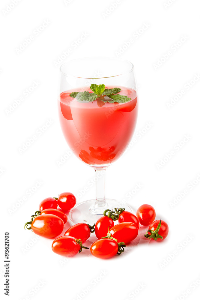Tomato vegetable juice in glass isolated on white background Tomato vegetable juice in glass isolated on white background