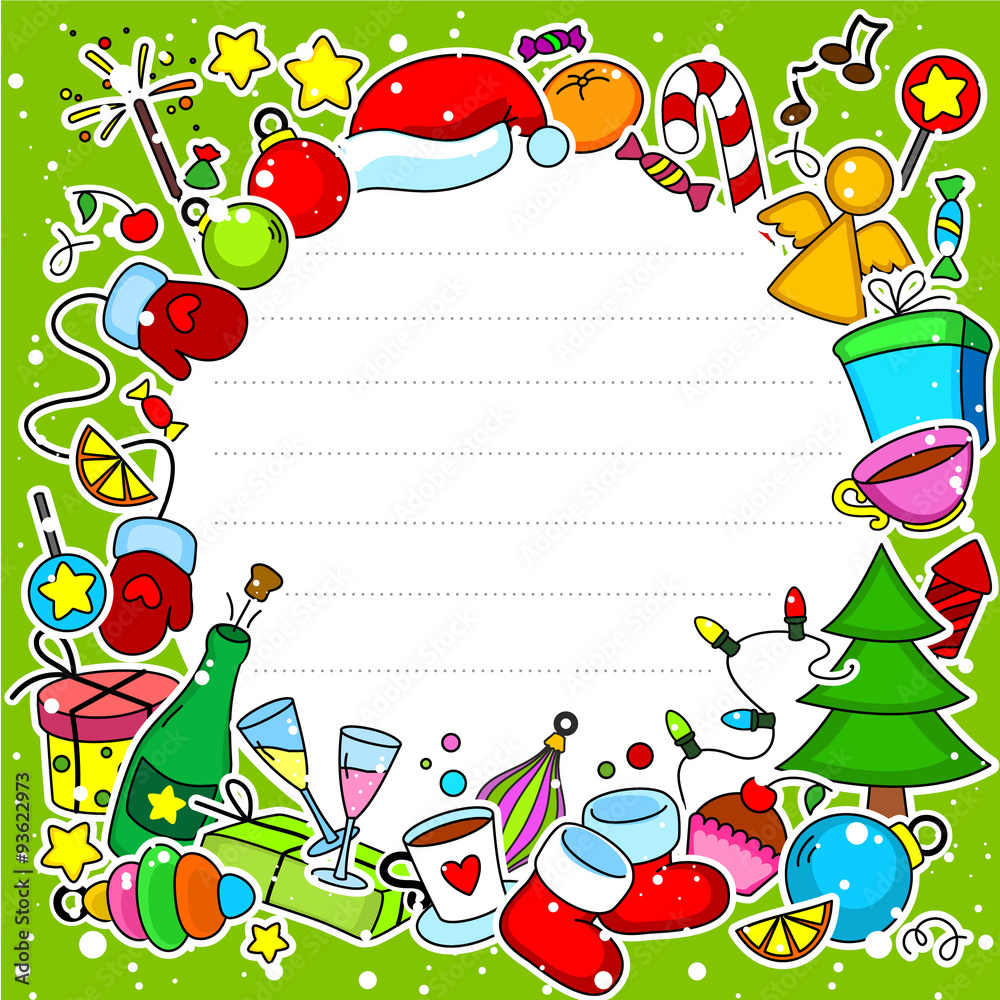 New Year, greeting card with objects in a circle