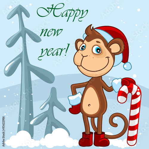 Christmas card with a monkey