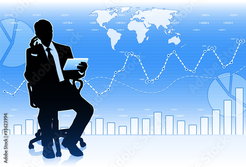 Silhouette of businessman with tablet computer