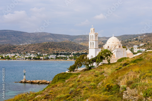 Traditional Greek Church on the beach, Ios island, Cyclades, Greece.