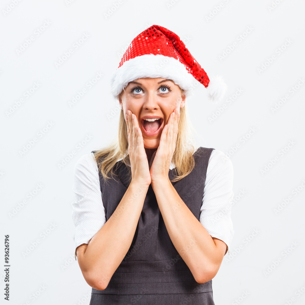 Excited business woman with Santa Hat Excited business woman with Santa Hat