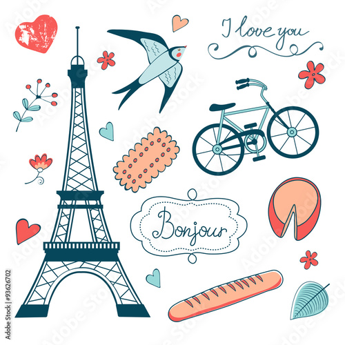 Beautiful collection of paris related graphic elements