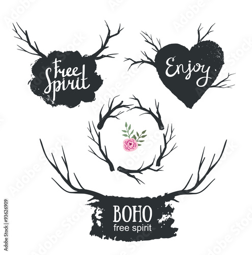Set of rustic logo elements. Hand drawn vintage vector design elements.