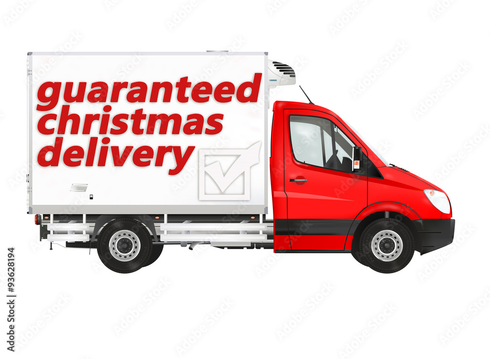 Christmas delivery. Van on the white background. Raster illustration. Christmas delivery. Van on the white background. Raster illustration.