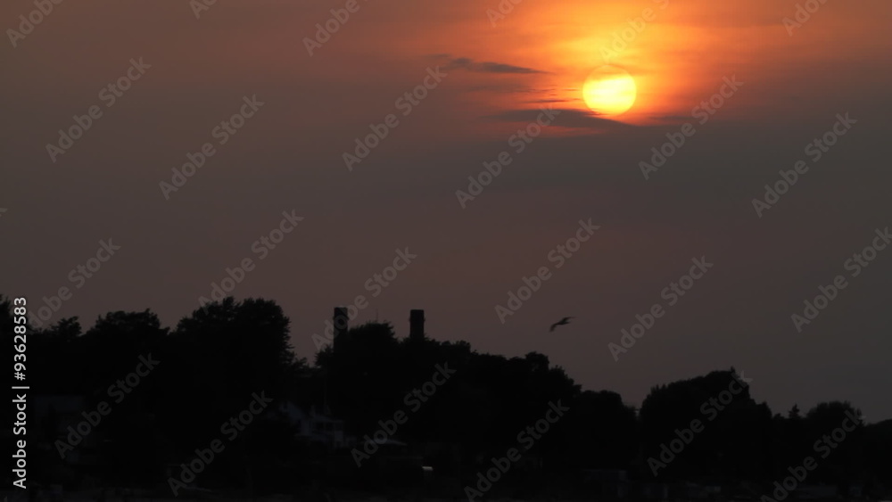 Backlit Land Mass with Sunset Medium. A medium shot of land with a sunsetting in the right. Seagulls can be seen flying towards the camera.
Backlit Land Mass with Sunset Medium. A medium shot of land with a sunsetting in the right. Seagulls can be seen flying towards the camera.