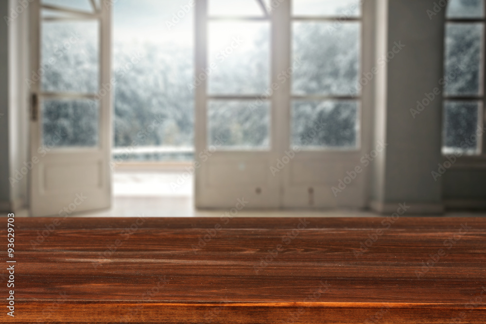 Fototapeta premium wooden desk space and window 