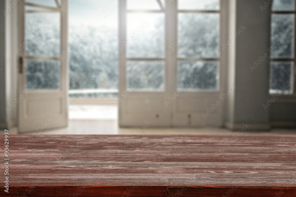 Fototapeta premium wooden desk space and window 