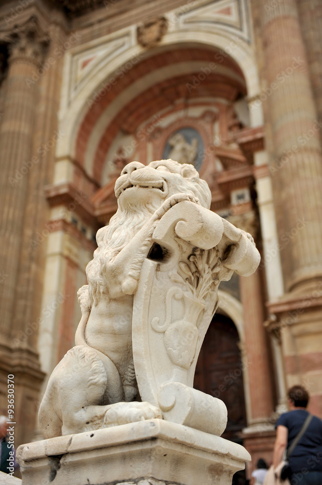 León de piedra, Catedral de Málaga, Andalucía, España