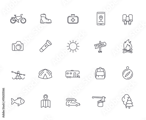 Hiking, Camping, Trekking, Adventure line icons pack