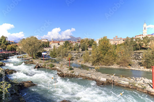 Dora Baltea River and Ivrea cityscape in Piedmont, Italy photo
