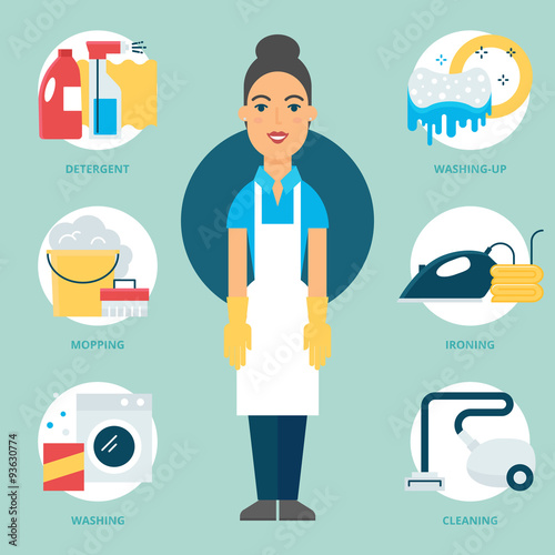 Profession: Cleaner. Vector illustration, flat style