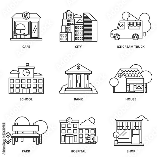 City and buildings vector icons set