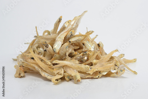 Dried anchovies isolated on a white background