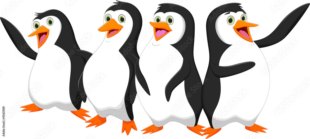 Fototapeta premium four cute cartoon penguin
