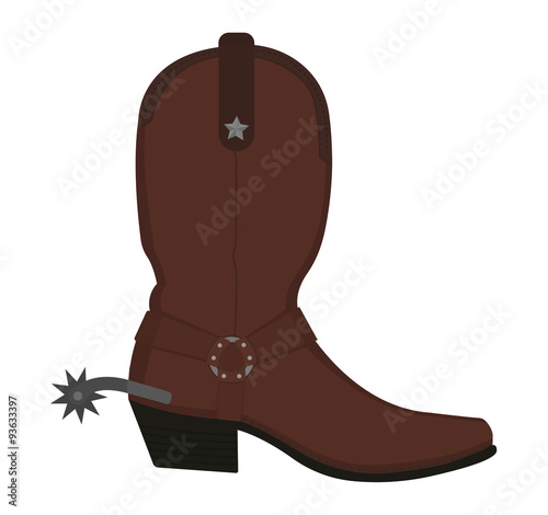Wild west leather cowboy boot with spur. No outline