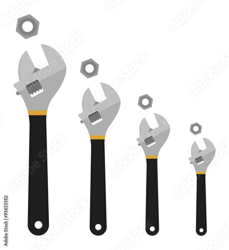 Set of mechanical wrenches with nuts. No outline