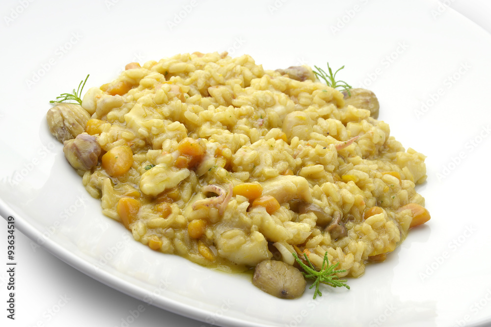 Risotto with sea delicacies pumpkin and chestnuts Risotto with sea delicacies pumpkin and chestnuts