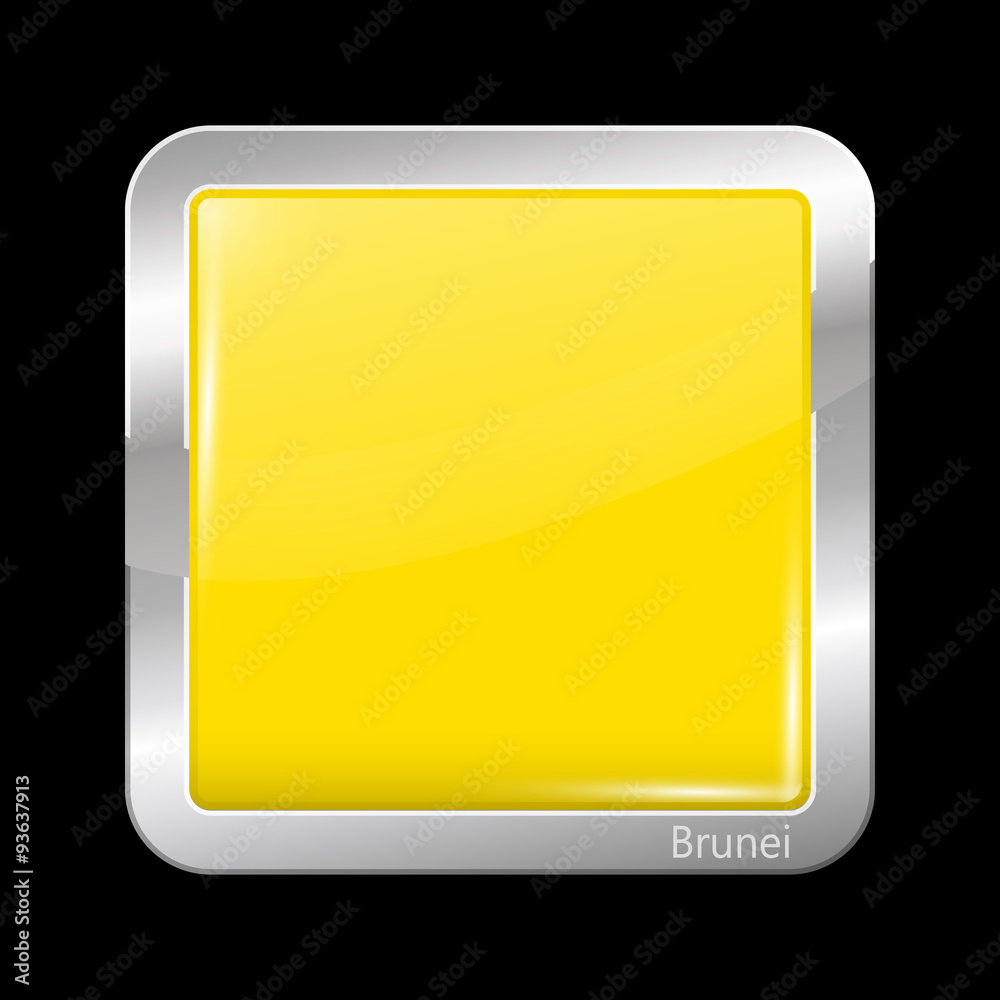 Brunei Sultanate Flag. Metalic Icon Square Shape Brunei Sultanate Flag. Metalic Icon Square Shape
