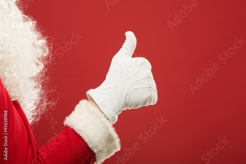 Portrait of happy Santa Claus with a huge sack