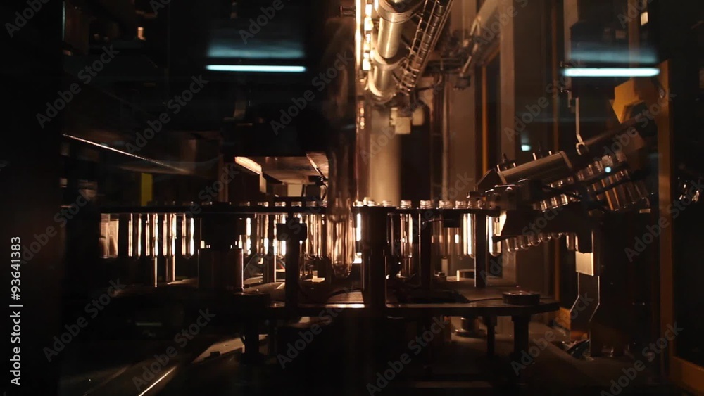 Plastic bottles moving in a factory