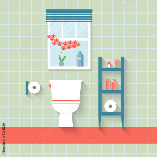 flat toilet with window and orchid. vector illustration