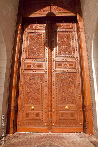 Wooden door of the Sultan Qaboos Grand Mosque, Oman