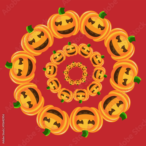 Pumpkins in round on red