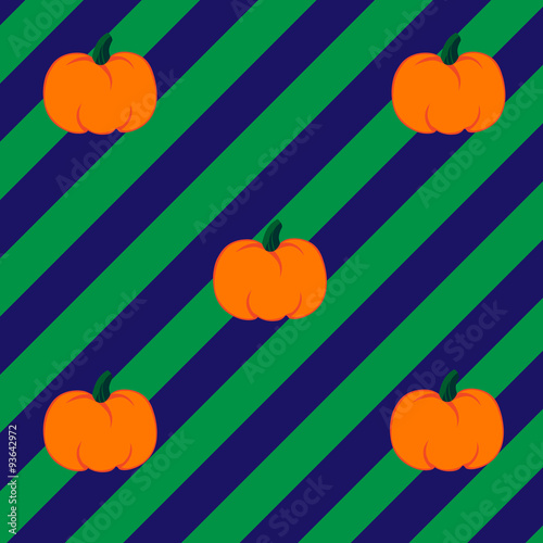 Pumpkins on green blue stripes
