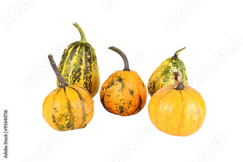 Decorative pumpkins isolated on white background